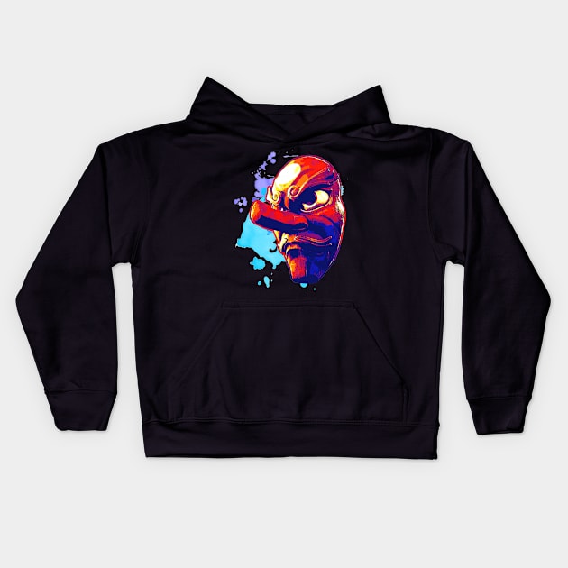 Tengu Mask Splash Kids Hoodie by markoholic